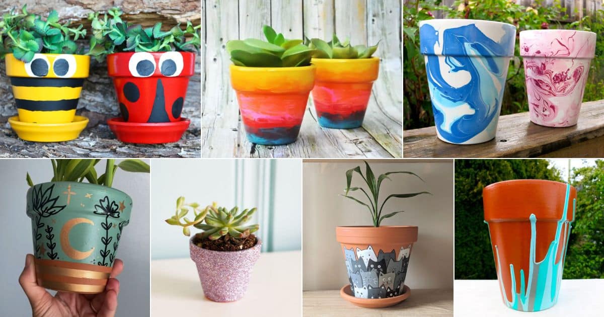 18 Beautiful Hand Painted Flowerpots Crafts facebook image.